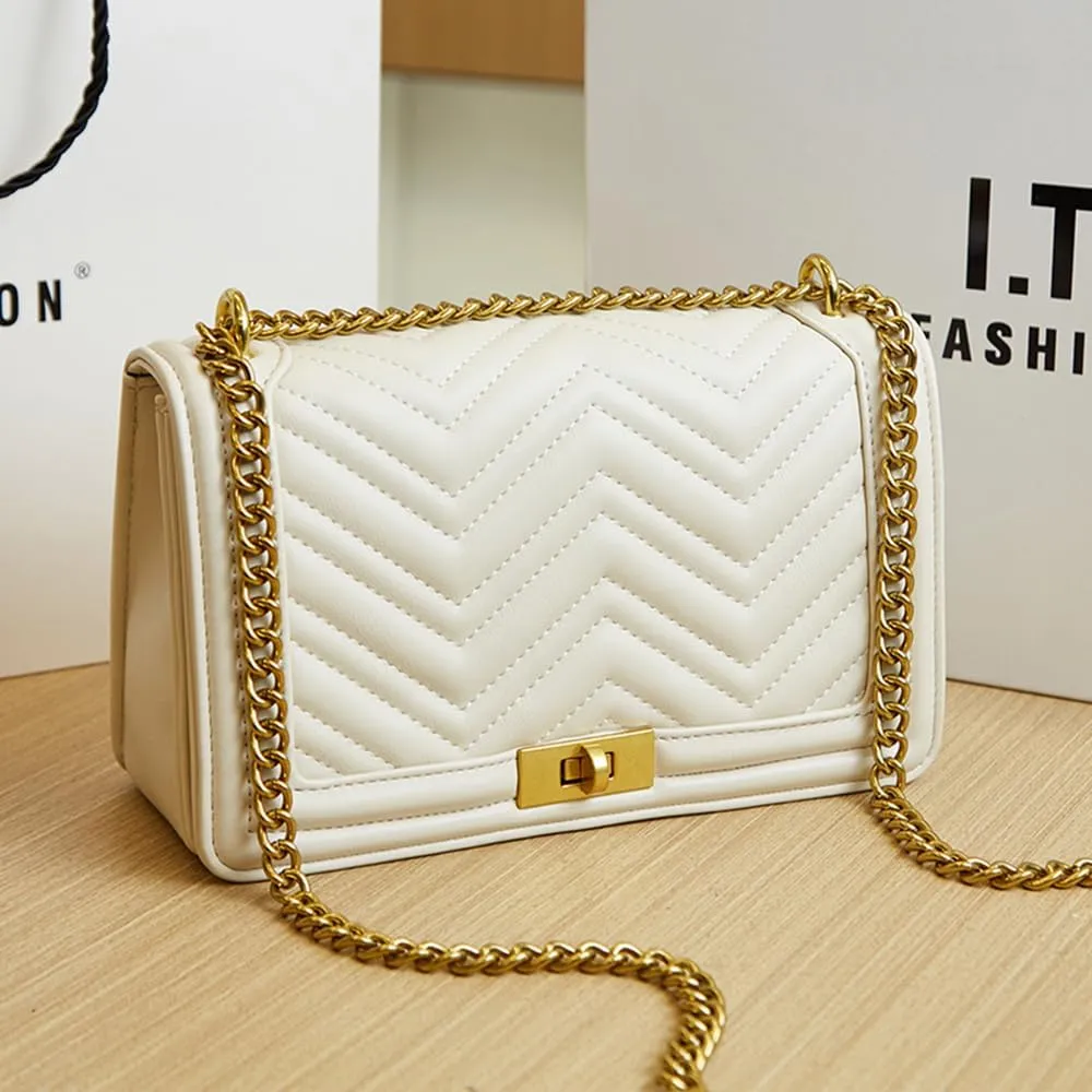 Women Satchel Handbags Quilted Crossbody Bags PU Leather Ladies Shoulder Bag Chain Strap Clutch Purse