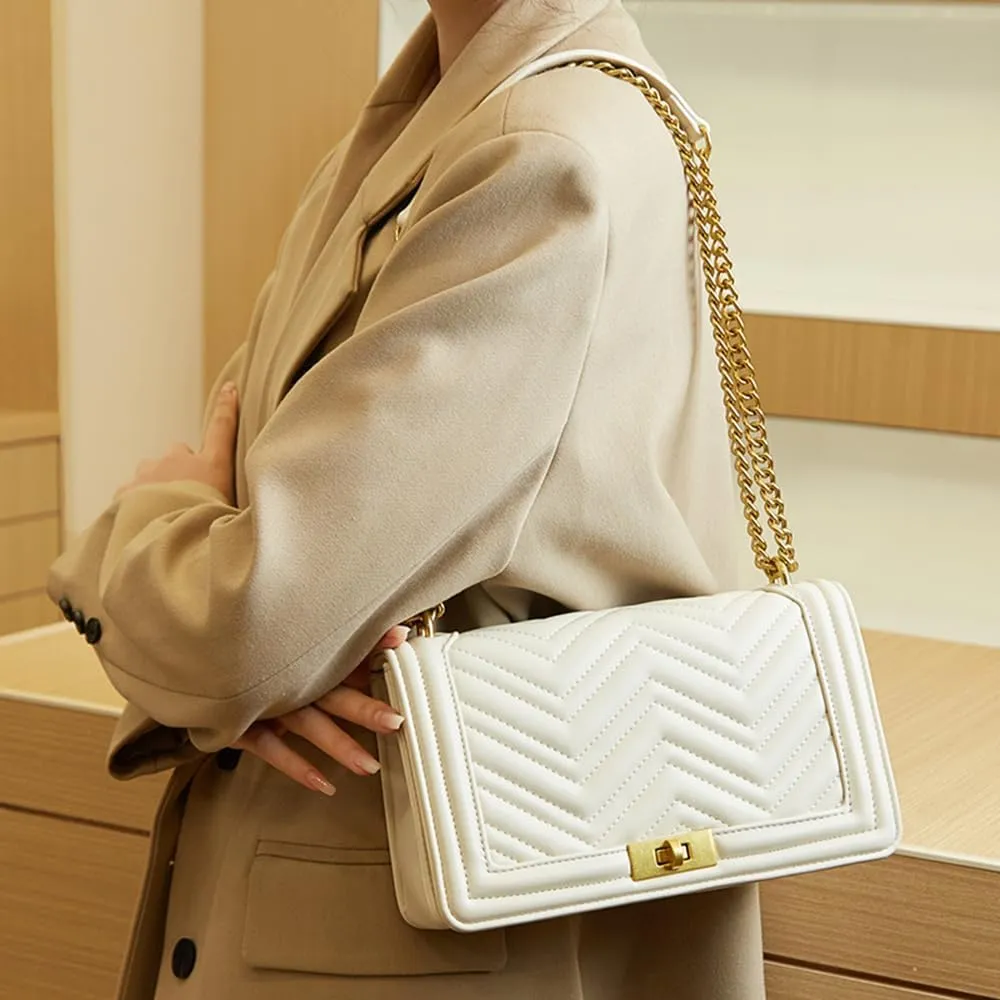 Women Satchel Handbags Quilted Crossbody Bags PU Leather Ladies Shoulder Bag Chain Strap Clutch Purse