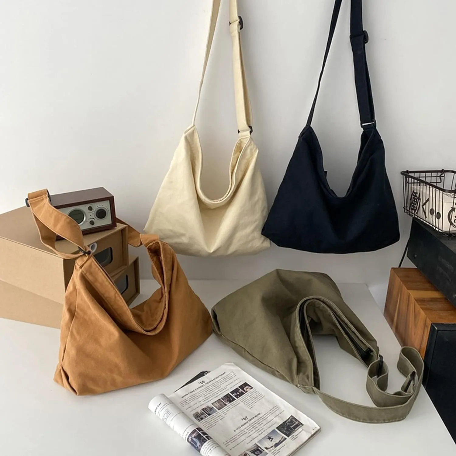 Women Shoulder Bags Canvas Tote Bag Handbag Large Hobo with Pockets Work Bags for Women and Men