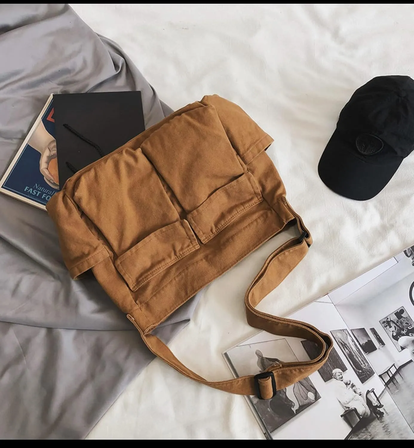 Women Shoulder Bags Canvas Tote Bag Handbag Large Hobo with Pockets Work Bags for Women and Men