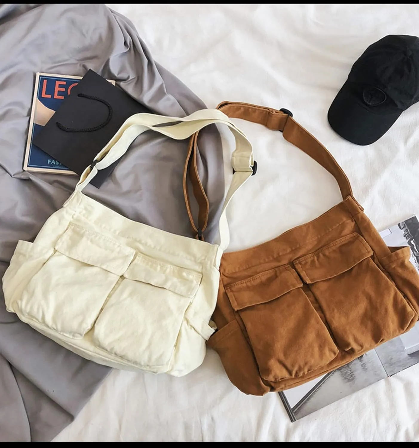 Women Shoulder Bags Canvas Tote Bag Handbag Large Hobo with Pockets Work Bags for Women and Men