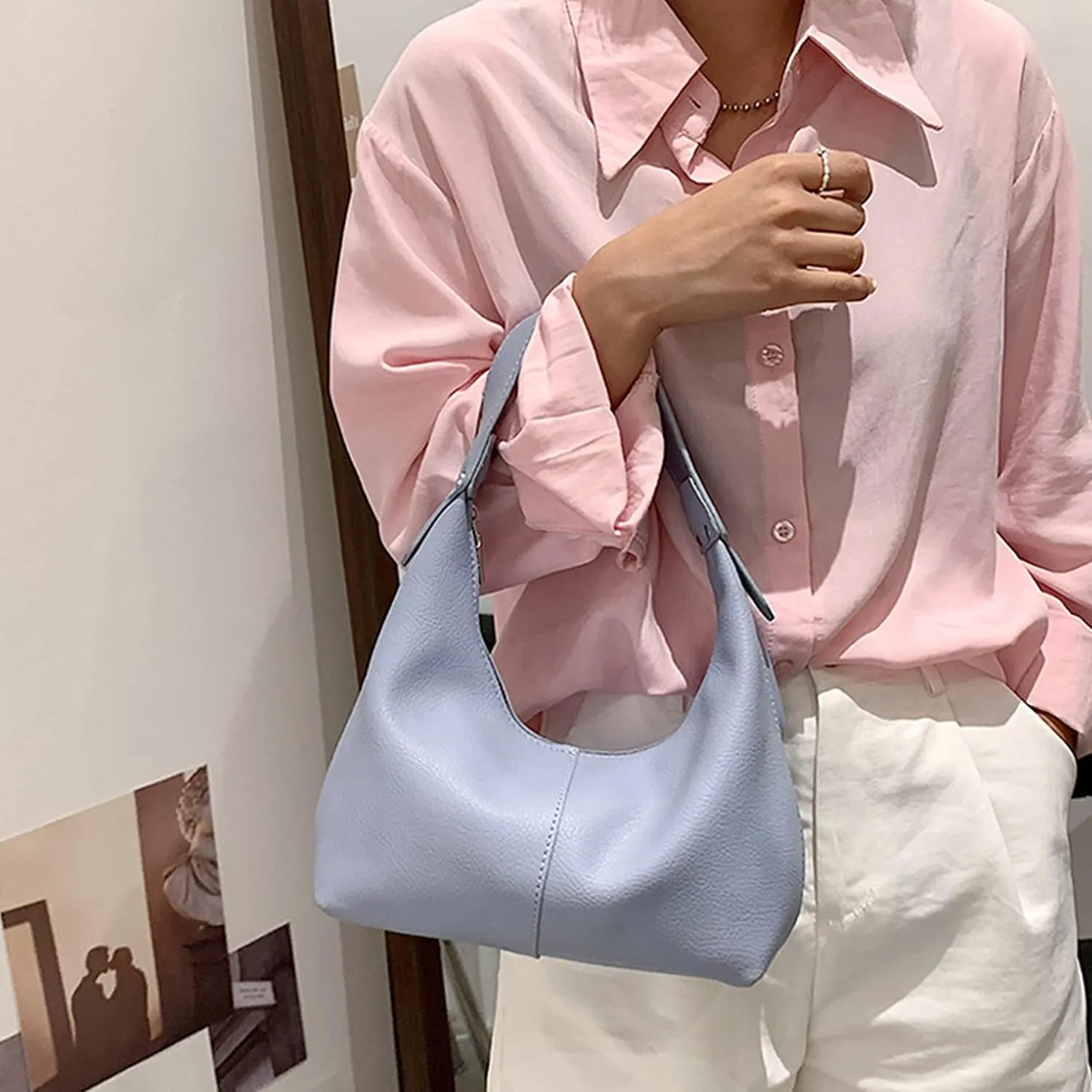 Women Simple Solid Color Bag Soft leather Female Hobos Shoulder bags ladies handbag Well made