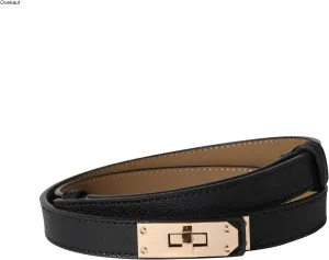 Women Skinny Leather Belt Solid Color Alloy Turn Lock Adjustable Waistband for Dresses Jeans Coats