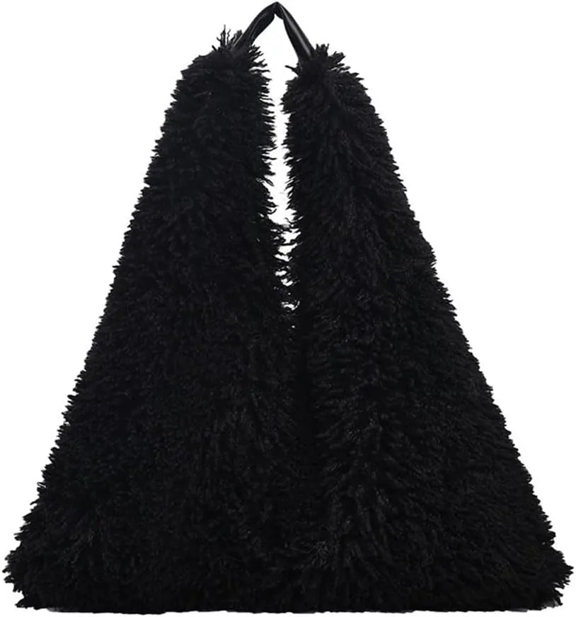 Women Soft Plush Shoulder Bag Fluffy Autumn Winter Handbag Closure Slouchy Hobo Bag Underarm Bag Shopping Trvavel B