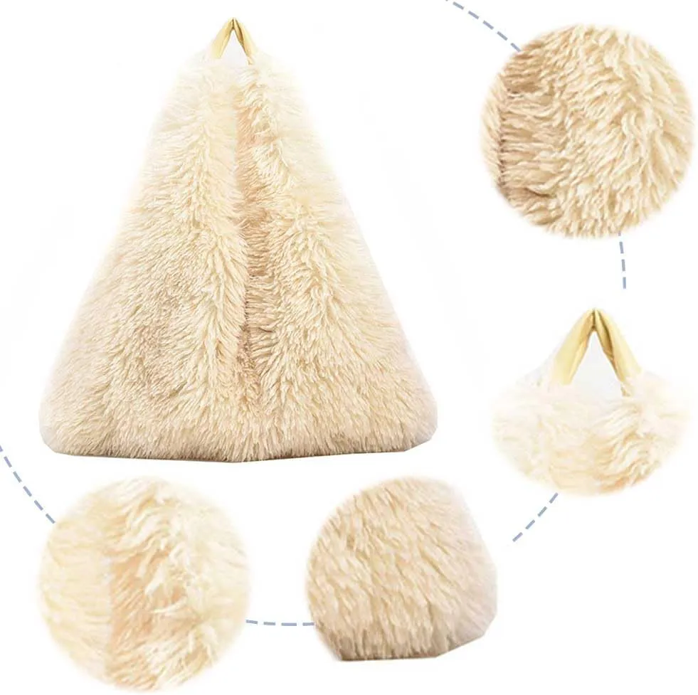 Women Soft Plush Shoulder Bag Fluffy Autumn Winter Handbag Closure Slouchy Hobo Bag Underarm Bag Shopping Trvavel B