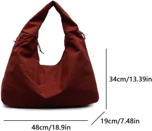 Women Solid Color Draped Tote Bag Large Capacity Slouchy Hobo Bag Minimalist Versatile Shoulder Bags Nylon Hobo Bags