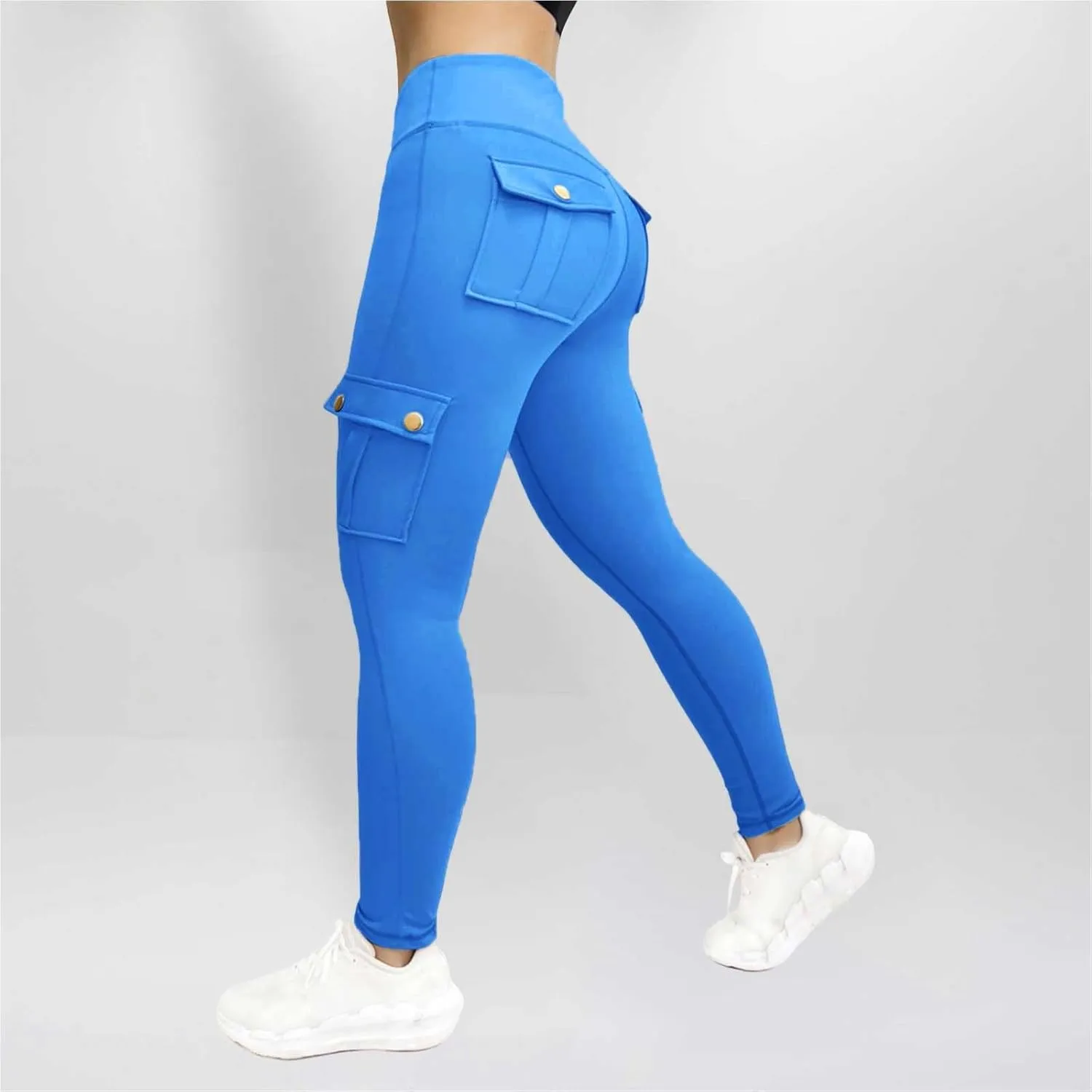 Women Stretch Tight Yoga Pants Elastic High Waisted Multi-Pocket Cargo Trouser Gym Workout Athletic Casual Sweatpants