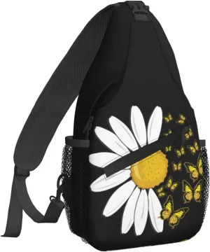 Women Sunflower Daisy Butterfly Crossbody Sling Backpack for Men Chest Bag Shoulder Bag Lightweight One Strap Backpack Travel Outdoor Daypack