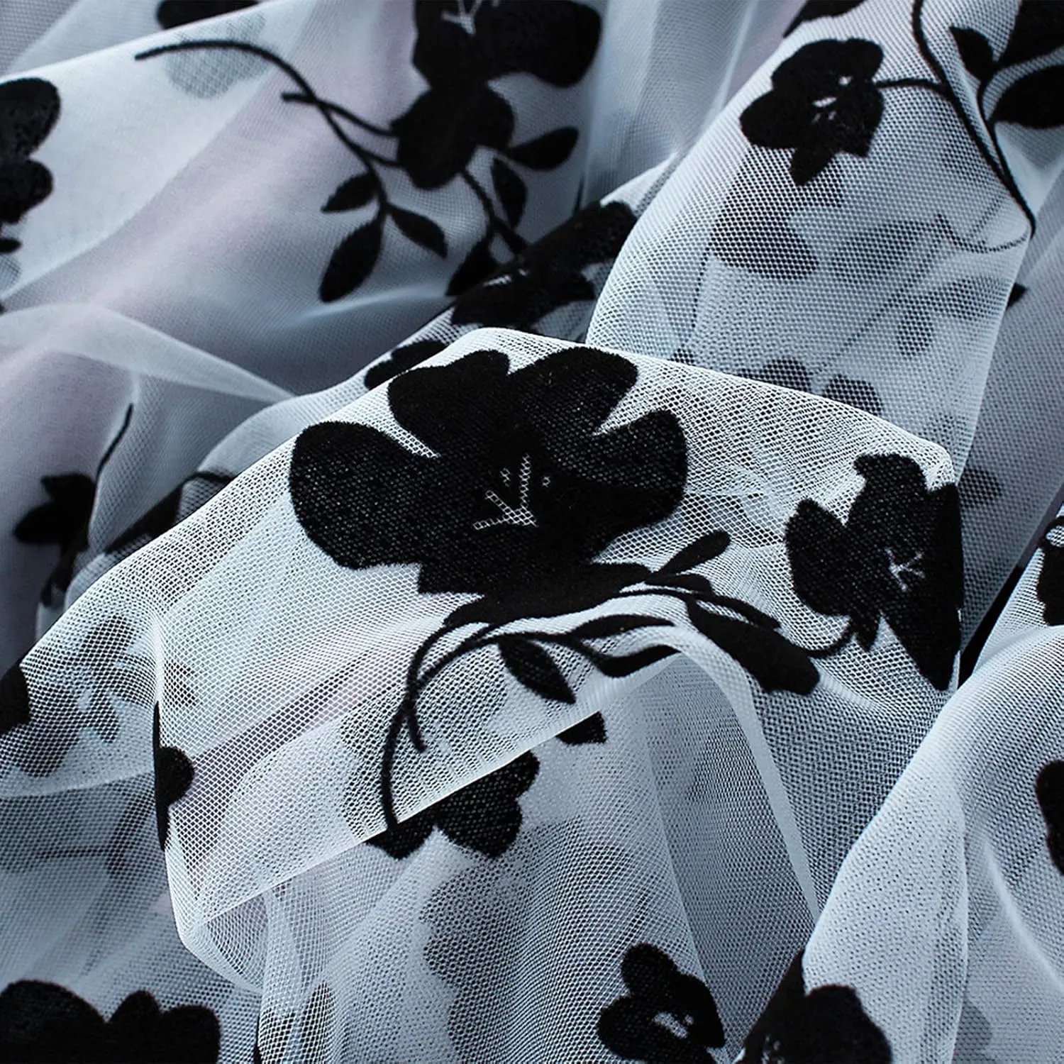 Women Tutu Tulle Skirt Elastic High Waist Layered Skirt Floral Print Mesh A-Line Midi Skirt