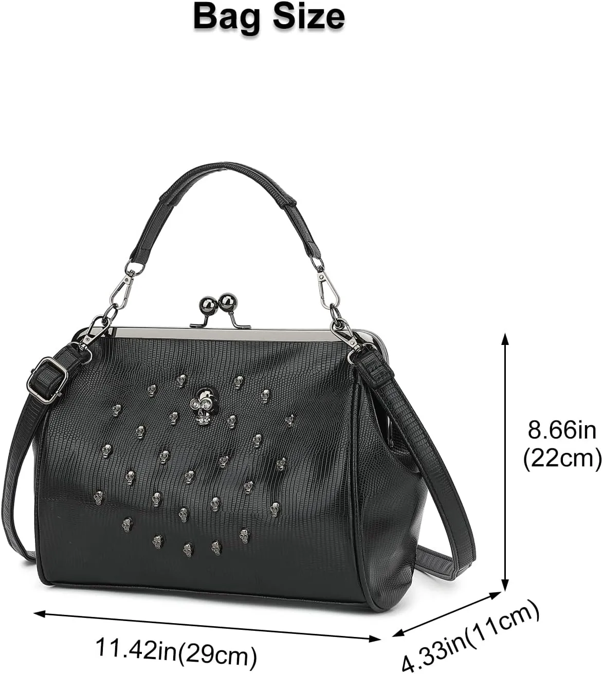 Women Vintage Hollow Handbag Oil Leather Kiss Lock Rivet Skull Shoulder Crossbody Bag Evening Clutch Satchel Purse
