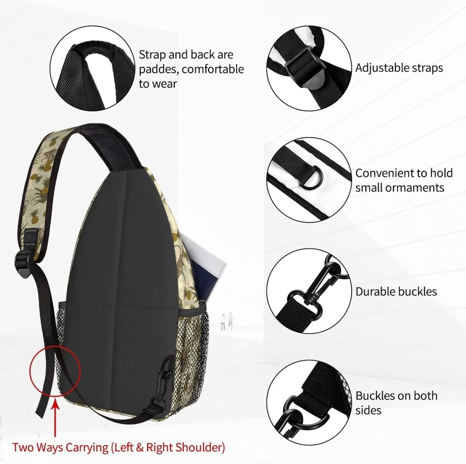 Women Vintage Monkeys Pineapples Crossbody Sling Backpack for Men Chest Bag Shoulder Bag Lightweight One Strap Backpack Travel Outdoor Daypack