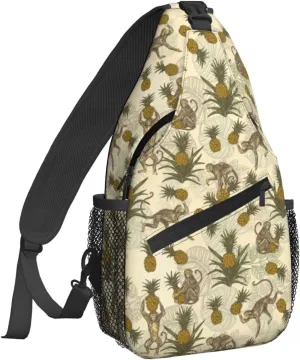 Women Vintage Monkeys Pineapples Crossbody Sling Backpack for Men Chest Bag Shoulder Bag Lightweight One Strap Backpack Travel Outdoor Daypack