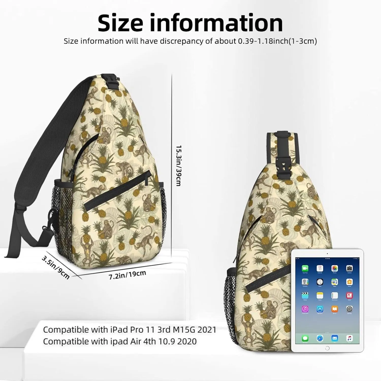 Women Vintage Monkeys Pineapples Crossbody Sling Backpack for Men Chest Bag Shoulder Bag Lightweight One Strap Backpack Travel Outdoor Daypack