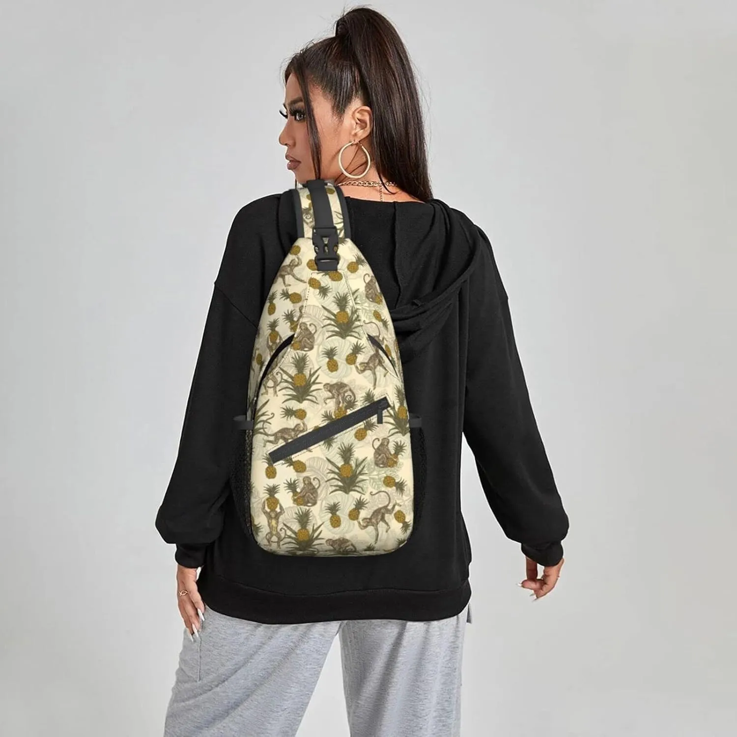 Women Vintage Monkeys Pineapples Crossbody Sling Backpack for Men Chest Bag Shoulder Bag Lightweight One Strap Backpack Travel Outdoor Daypack