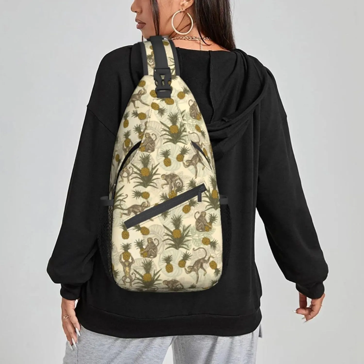 Women Vintage Monkeys Pineapples Crossbody Sling Backpack for Men Chest Bag Shoulder Bag Lightweight One Strap Backpack Travel Outdoor Daypack