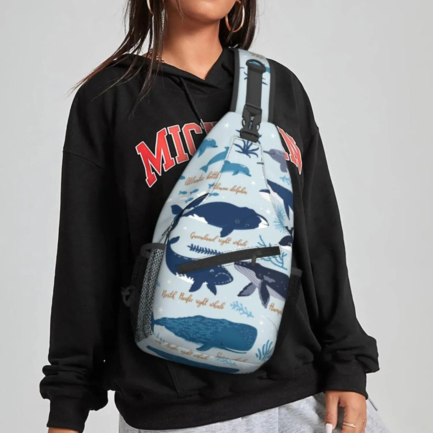 Women Whales Seaweeds Sea Animals Crossbody Sling Backpack for Men Chest Bag Shoulder Bag Lightweight One Strap Backpack Travel Outdoor Daypack