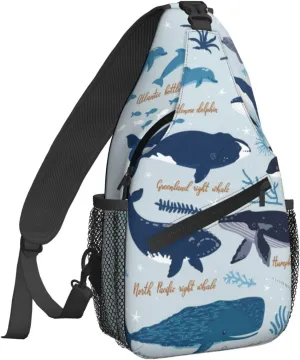 Women Whales Seaweeds Sea Animals Crossbody Sling Backpack for Men Chest Bag Shoulder Bag Lightweight One Strap Backpack Travel Outdoor Daypack