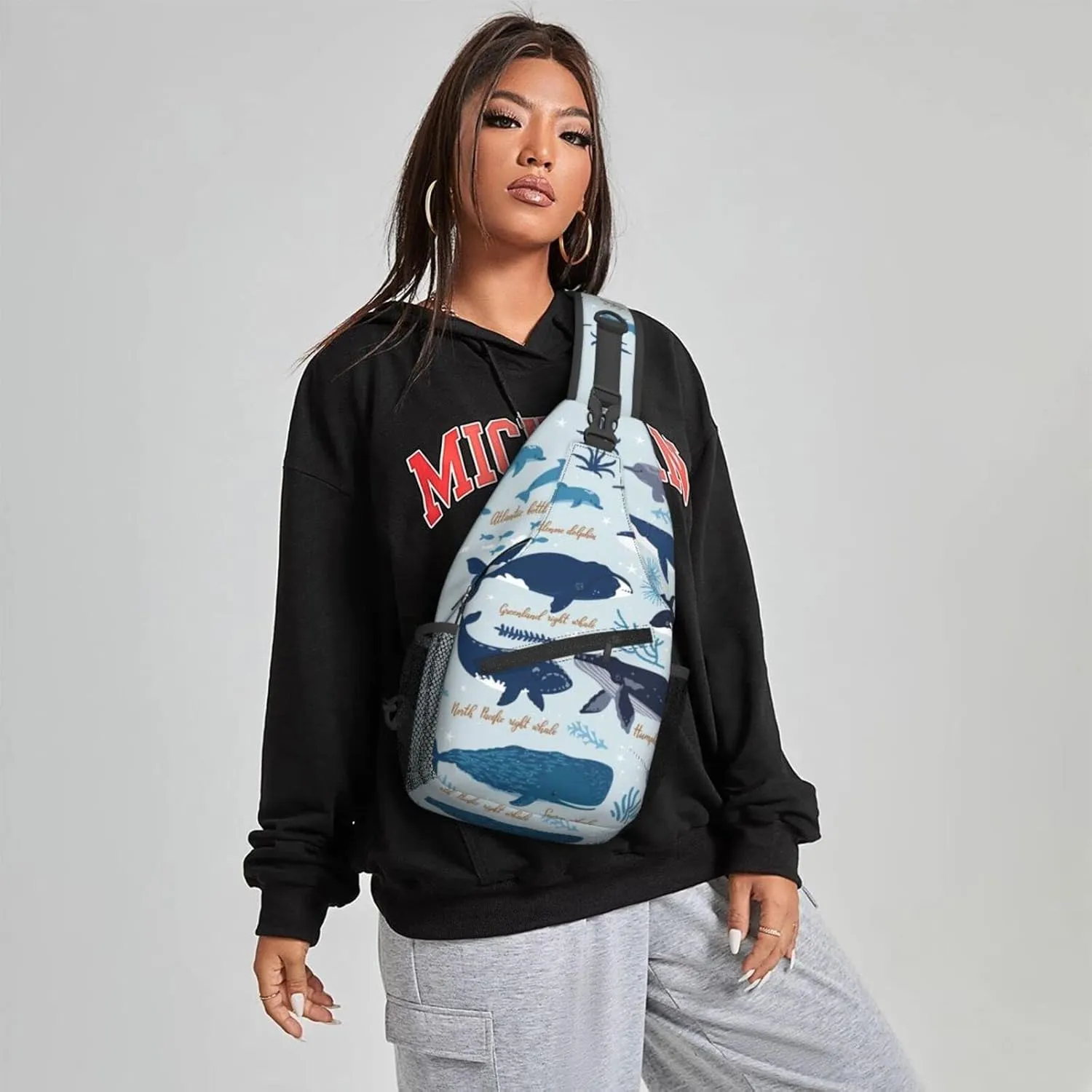Women Whales Seaweeds Sea Animals Crossbody Sling Backpack for Men Chest Bag Shoulder Bag Lightweight One Strap Backpack Travel Outdoor Daypack
