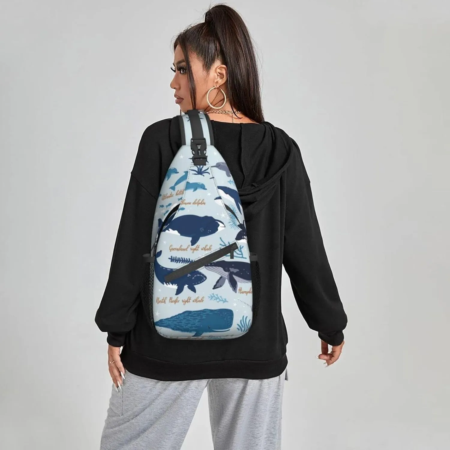 Women Whales Seaweeds Sea Animals Crossbody Sling Backpack for Men Chest Bag Shoulder Bag Lightweight One Strap Backpack Travel Outdoor Daypack