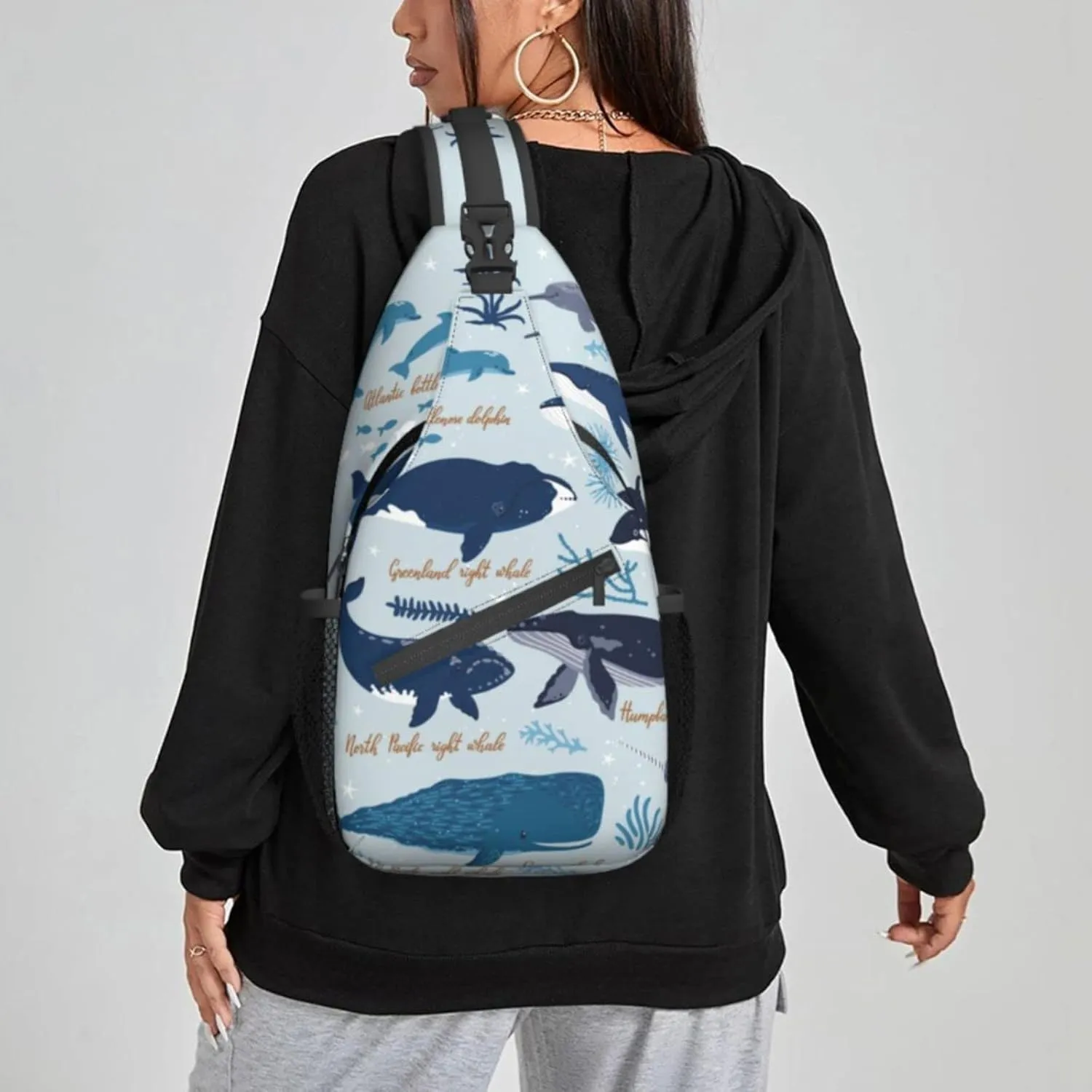 Women Whales Seaweeds Sea Animals Crossbody Sling Backpack for Men Chest Bag Shoulder Bag Lightweight One Strap Backpack Travel Outdoor Daypack