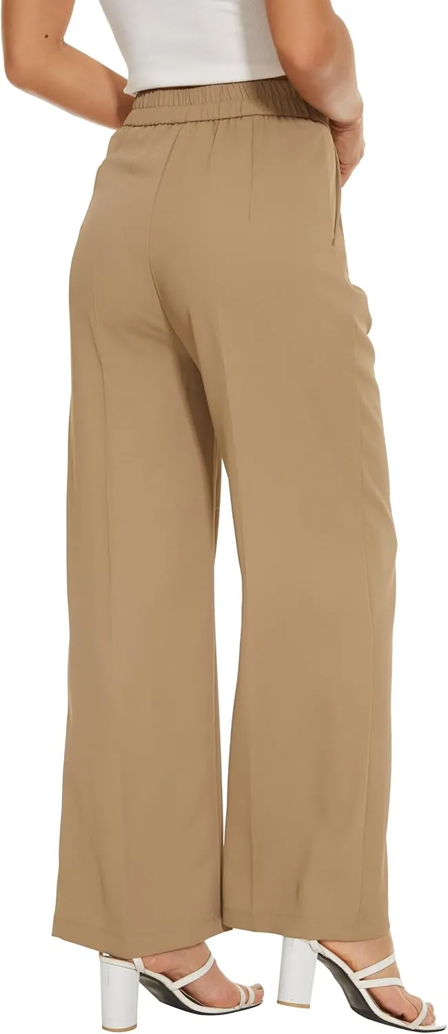 Women Wide Leg High Waist Wide Leg Pants Loose Fit Back Elastic Waist Pleated Front Trousers for Work Casual
