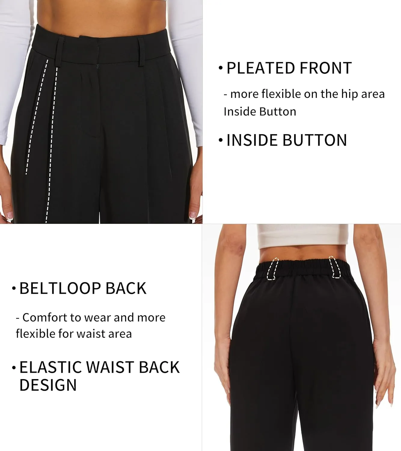 Women Wide Leg High Waist Wide Leg Pants Loose Fit Back Elastic Waist Pleated Front Trousers for Work Casual