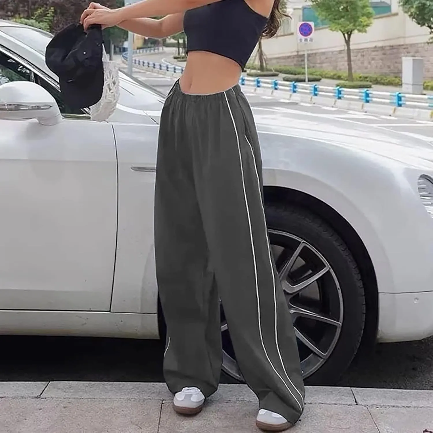 Women Y2k Baggy Track Pants Elastic Waist Jogger Sweatpants High Waist Wide Leg Pants Summer Loose Fit Pant 2025