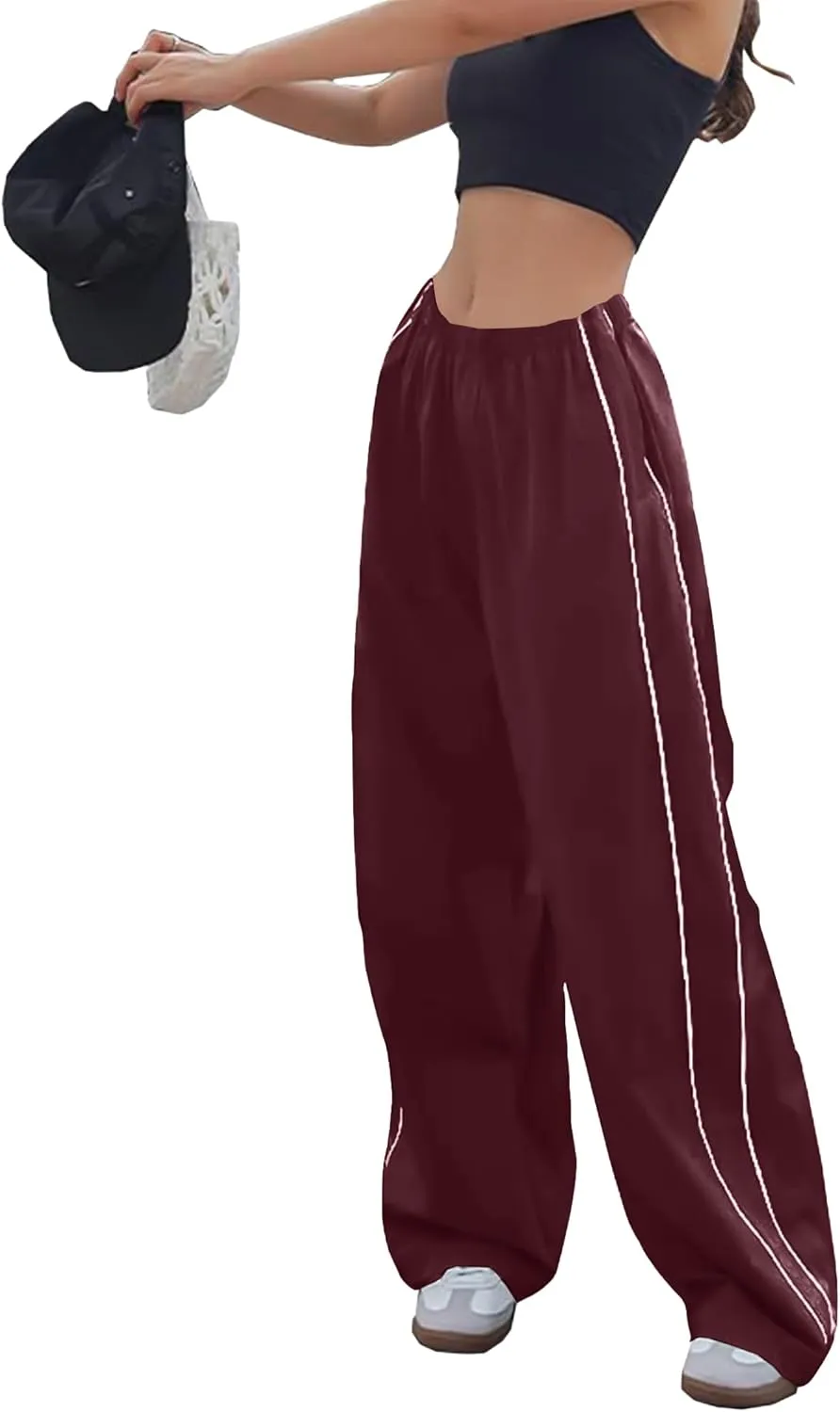 Women Y2K Baggy Track Pants Elastic Waist Wide Leg Parachute Jogger Sweatpants
