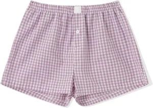 Women Y2k Pajamas Shorts Micro Button Boxers Elastic Waist Cute Pj Bottoms Summer Plaid Lounge Short