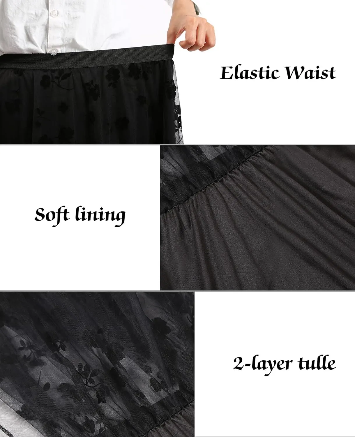 Women's A Line Tulle Midi Skirt Tutu Tiered Petticoat Skirts Tea-Length Elastic Waist Tutu Skirts