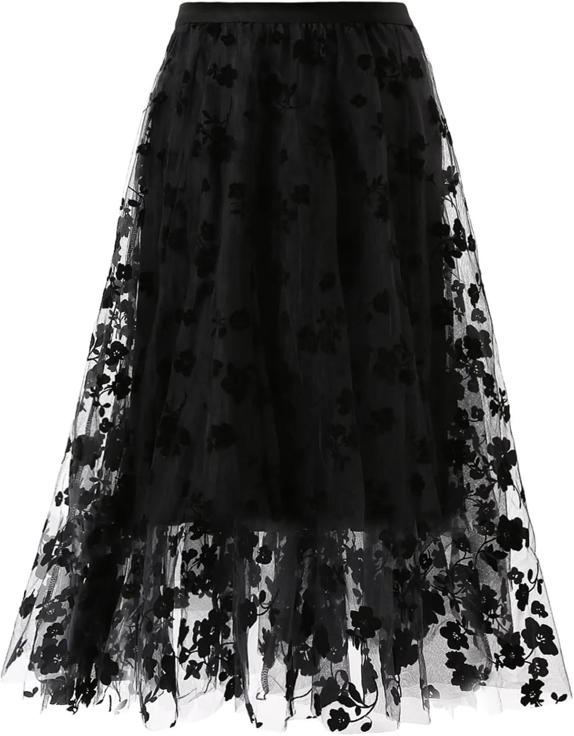 Women's A Line Tulle Midi Skirt Tutu Tiered Petticoat Skirts Tea-Length Elastic Waist Tutu Skirts