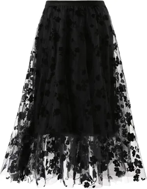 Women's A Line Tulle Midi Skirt Tutu Tiered Petticoat Skirts Tea-Length Elastic Waist Tutu Skirts
