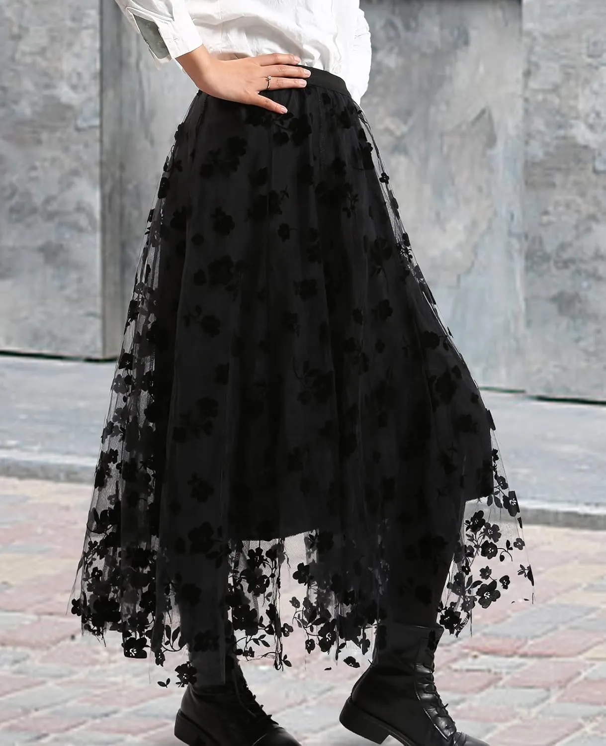 Women's A Line Tulle Midi Skirt Tutu Tiered Petticoat Skirts Tea-Length Elastic Waist Tutu Skirts