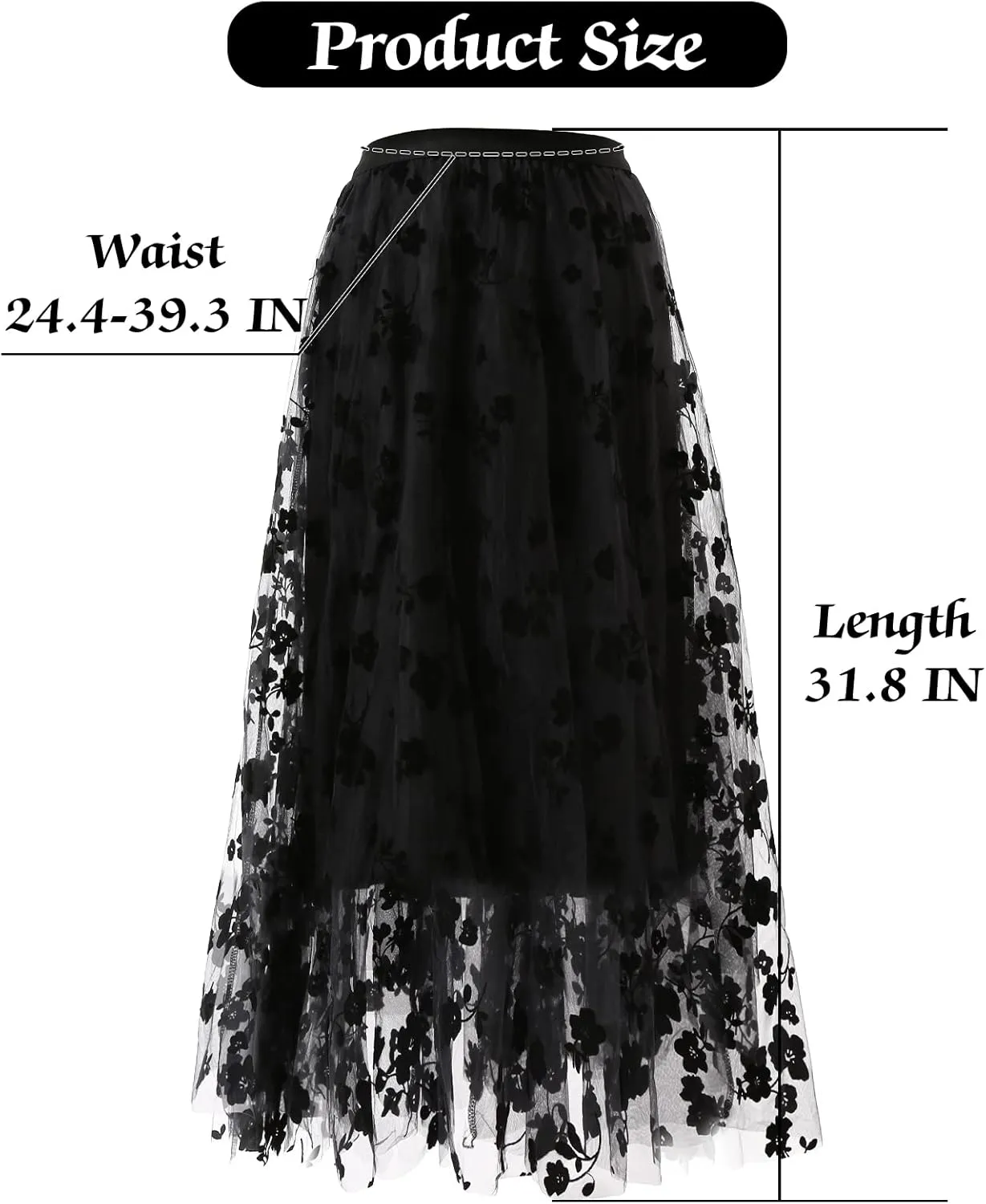 Women's A Line Tulle Midi Skirt Tutu Tiered Petticoat Skirts Tea-Length Elastic Waist Tutu Skirts