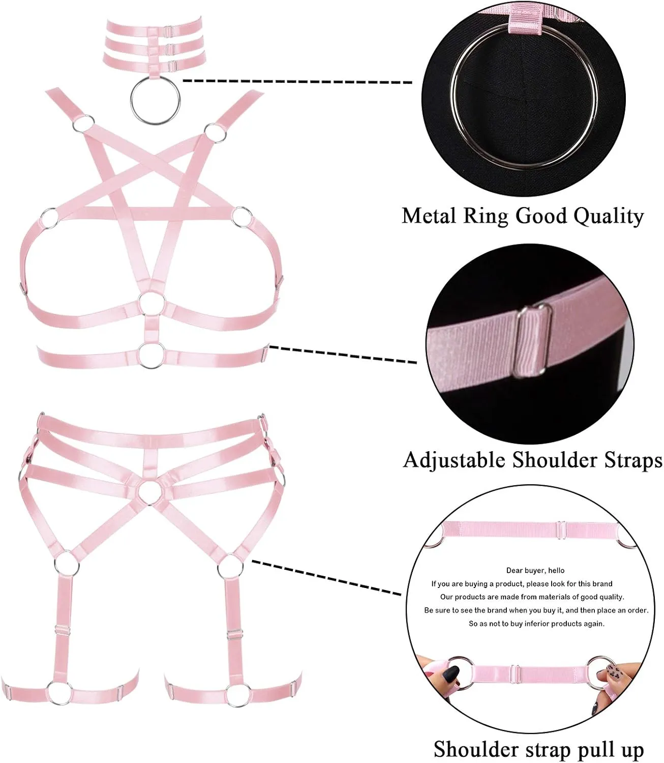 Women's Body Harness Pentagram Bra Set Punk Garter Leg Waist Dance Elastic Gothic Carnival Accessories