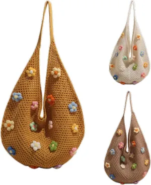 Women's Boho Embroidery Crossbody Bag Hollow Out Crochet Knit Shoulder Bag Tote Handbag
