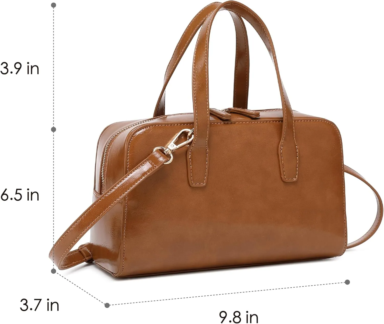 Women's Boston Bowler Top Handle Satchel Bag with Detachable Crossbody Strap