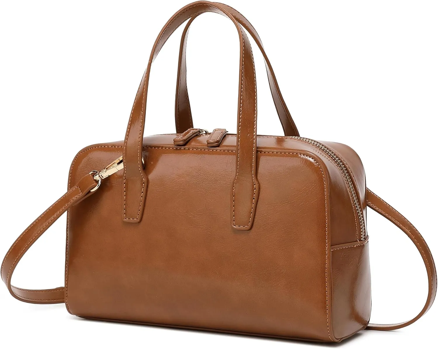 Women's Boston Bowler Top Handle Satchel Bag with Detachable Crossbody Strap