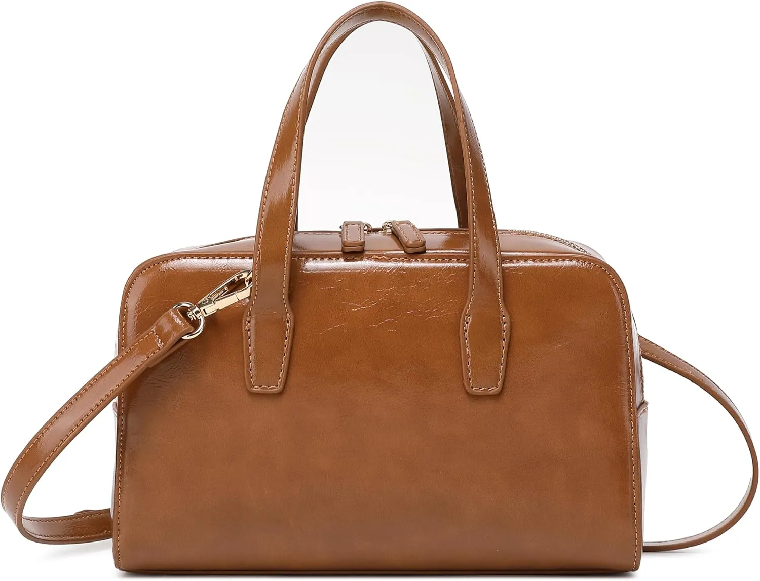 Women's Boston Bowler Top Handle Satchel Bag with Detachable Crossbody Strap