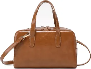 Women's Boston Bowler Top Handle Satchel Bag with Detachable Crossbody Strap
