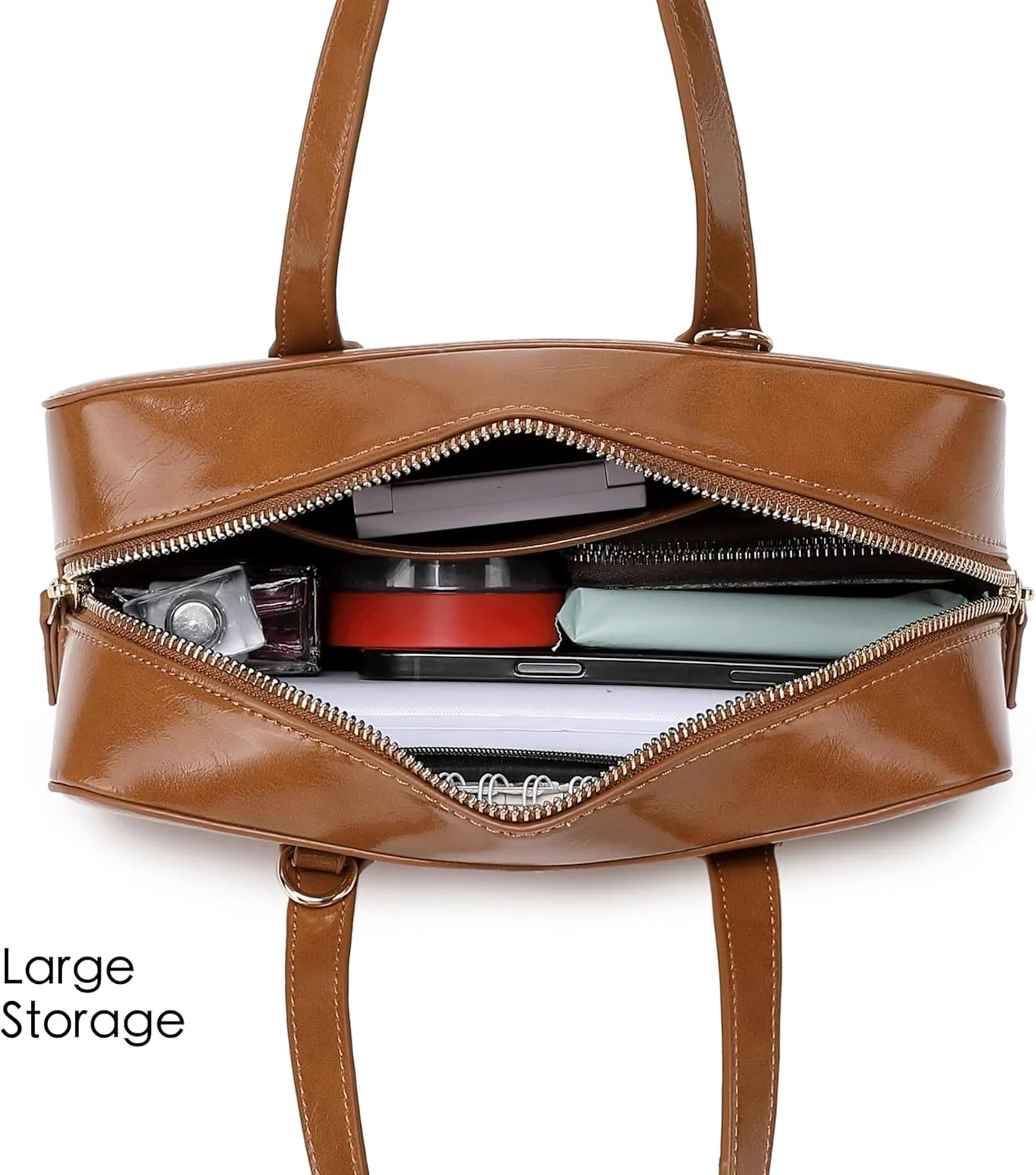 Women's Boston Bowler Top Handle Satchel Bag with Detachable Crossbody Strap