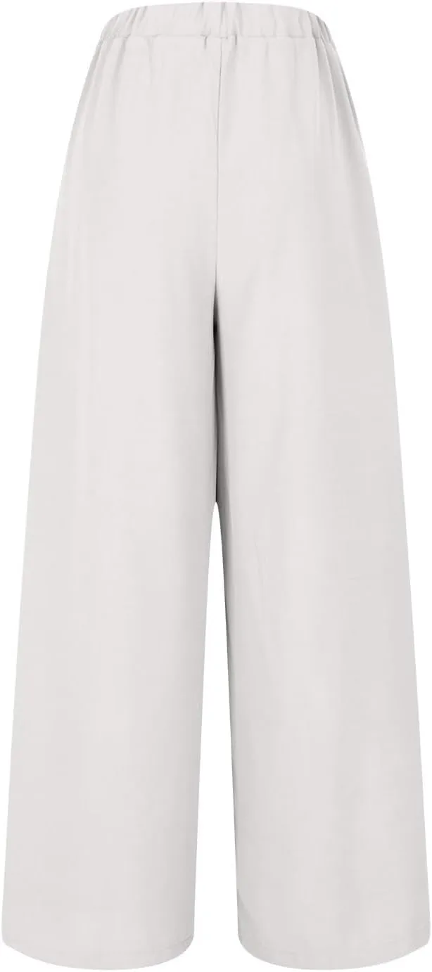 Women's Casual Wide Leg Loose Fashion Trousers Elastic Waisted Palazzo Pants Lounge Work Trouser with Pockets