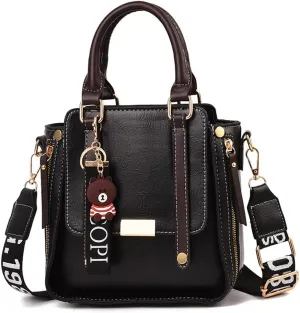 Women’s Classic Retro Leather Handbag - Top Handle Satchel Purse & Crossbody Tote Bag for Ladies (Black)