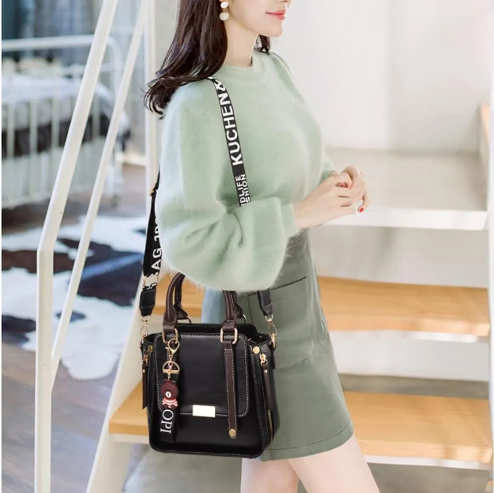 Women’s Classic Retro Leather Handbag - Top Handle Satchel Purse & Crossbody Tote Bag for Ladies (Black)