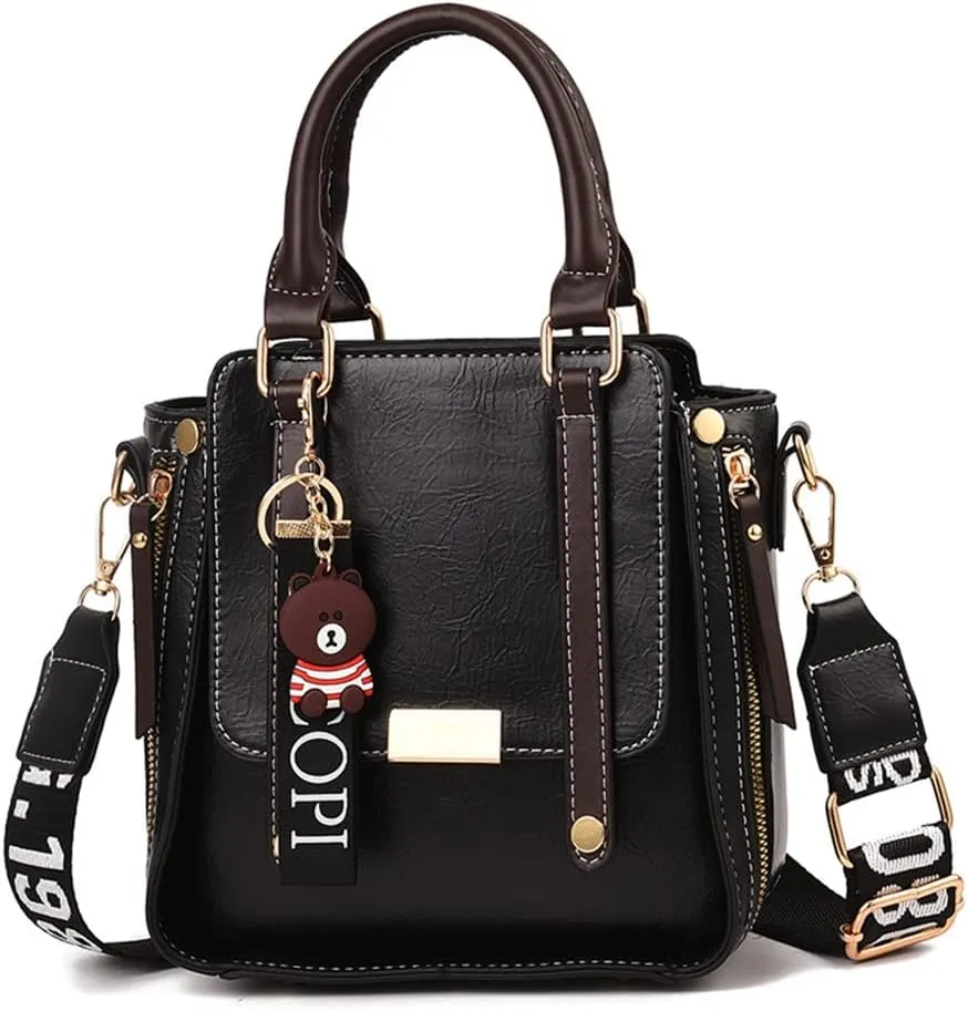 Women’s Classic Retro Leather Handbag - Top Handle Satchel Purse & Crossbody Tote Bag for Ladies (Black)