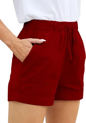 Womens Comfy Drawstring Casual Elastic Waist Pocketed Loose Fit Shorts Plus Size