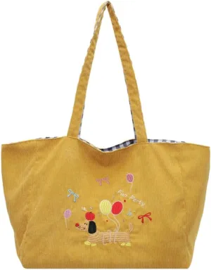 Womens Corduroy Tote Bag Vintage Cartoon Shoulder Bag Large Carryall Bag Top Handle Hobo Handbag Slouchy Tote for Gym Travel