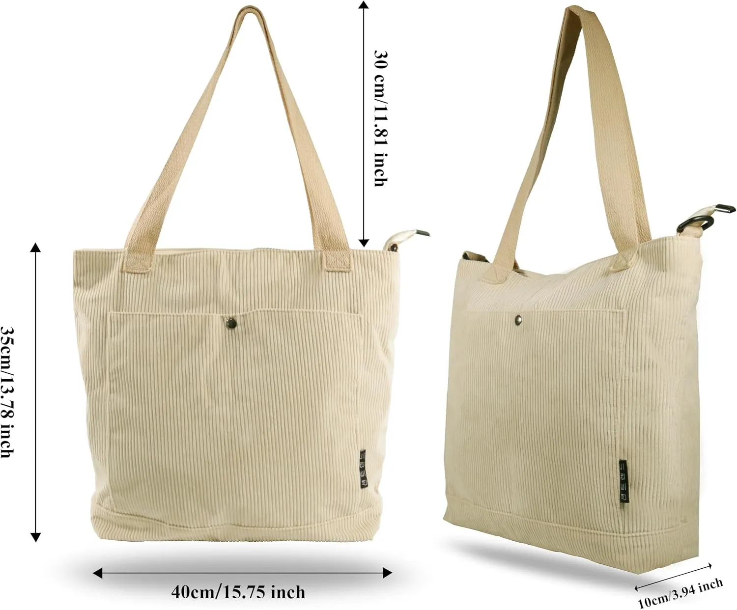 Women's Corduroy Tote Bag Zipper Tote's Handbag Retro Large Hobo Crossbody Handbag Casual Tote Shoulder Bag Gifts