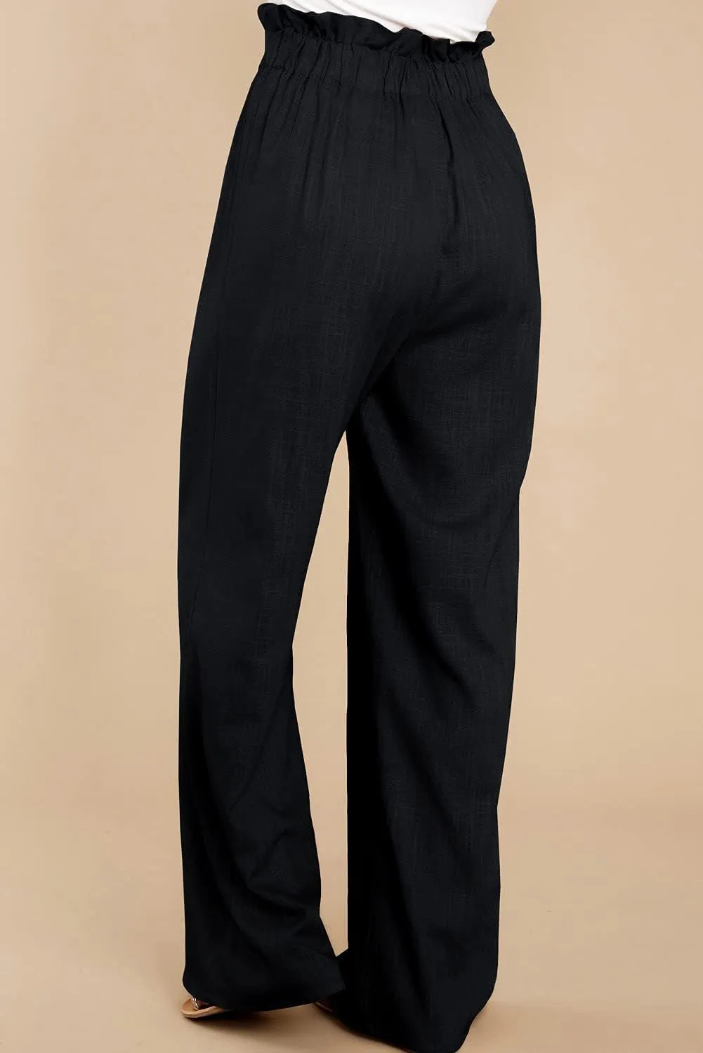 Women's Cotton Linen Casual Adjustable Tie Knot Trousers Boho Palazzo Beach Pants Loose Fit Wide Leg Work Pant