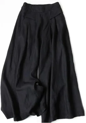 Womens Cotton Linen Palazzo Pants Casual High Elastic Waist Wide Leg Pants Summer Comfortable Flowy Pant